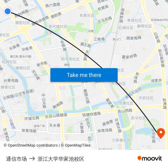 通信市场 to 浙江大学华家池校区 map