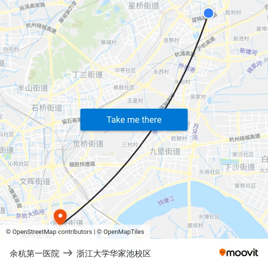 余杭第一医院 to 浙江大学华家池校区 map