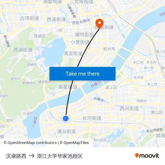 滨康路西 to 浙江大学华家池校区 map