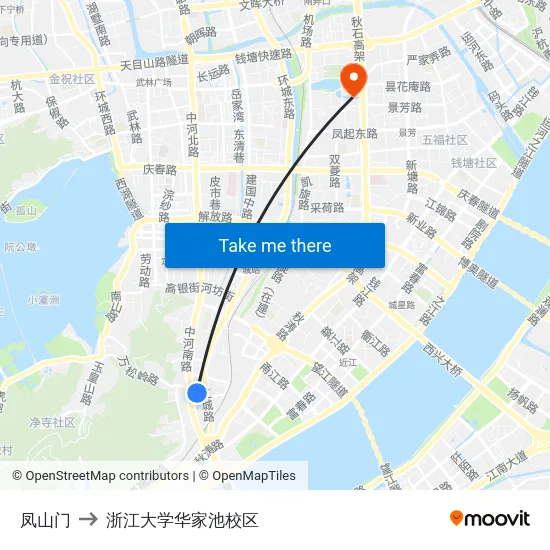 凤山门 to 浙江大学华家池校区 map