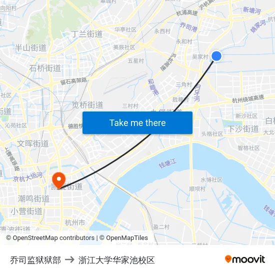 乔司监狱狱部 to 浙江大学华家池校区 map