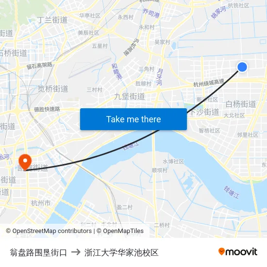 翁盘路围垦街口 to 浙江大学华家池校区 map