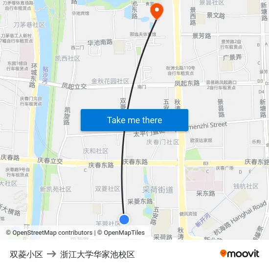 双菱小区 to 浙江大学华家池校区 map