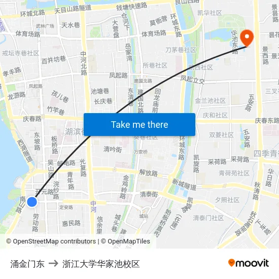 涌金门东 to 浙江大学华家池校区 map