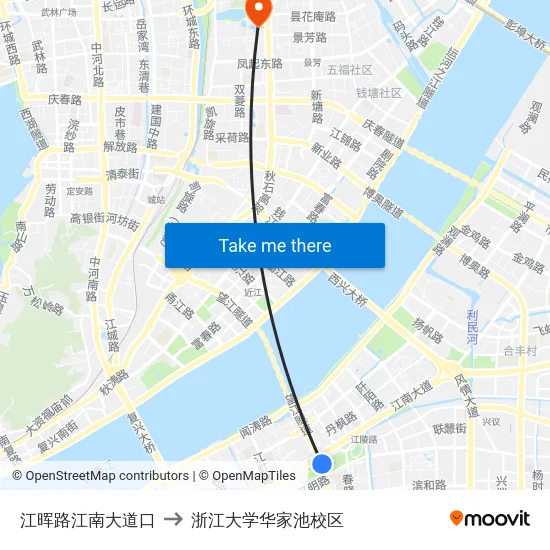 江晖路江南大道口 to 浙江大学华家池校区 map