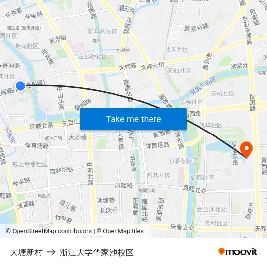 大塘新村 to 浙江大学华家池校区 map
