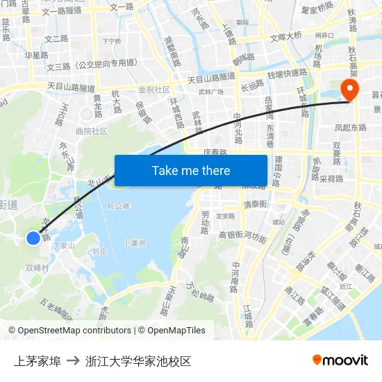 上茅家埠 to 浙江大学华家池校区 map
