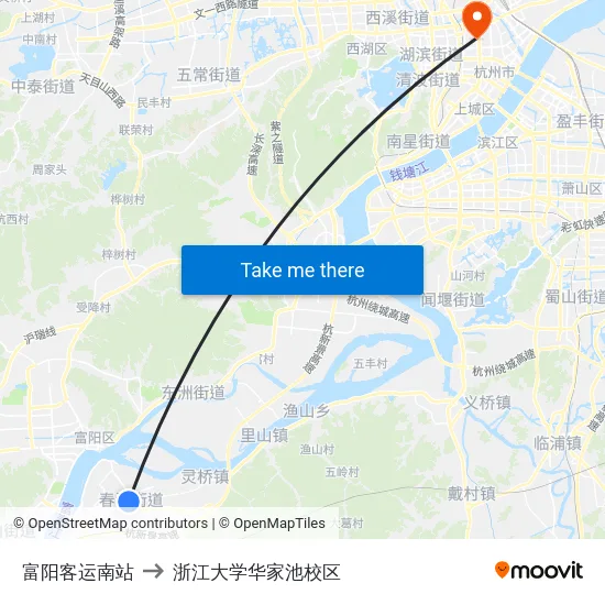 富阳客运南站 to 浙江大学华家池校区 map
