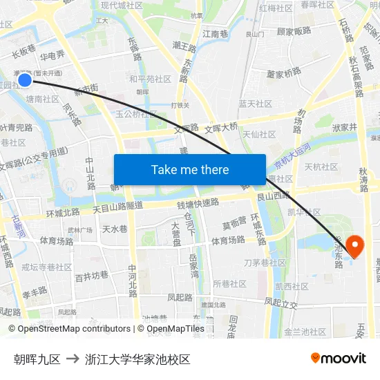 朝晖九区 to 浙江大学华家池校区 map