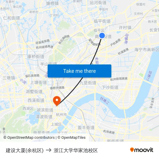 建设大厦(余杭区) to 浙江大学华家池校区 map