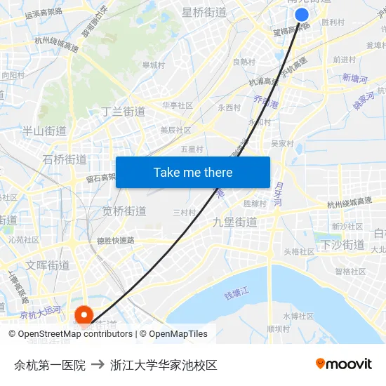 余杭第一医院 to 浙江大学华家池校区 map