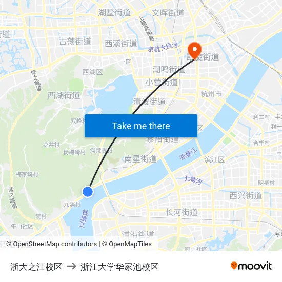浙大之江校区 to 浙江大学华家池校区 map