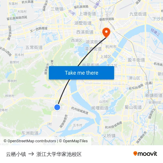 云栖小镇 to 浙江大学华家池校区 map