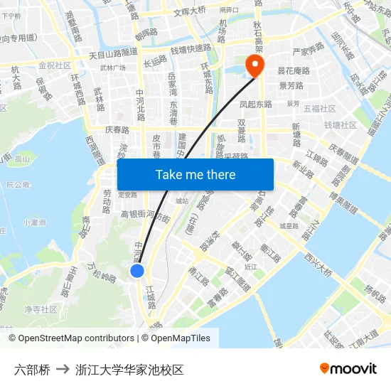 六部桥 to 浙江大学华家池校区 map