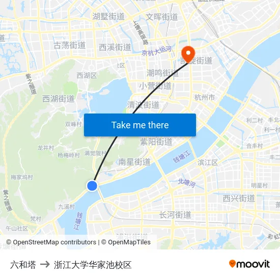 六和塔 to 浙江大学华家池校区 map