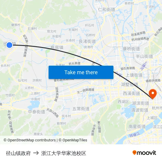 径山镇政府 to 浙江大学华家池校区 map