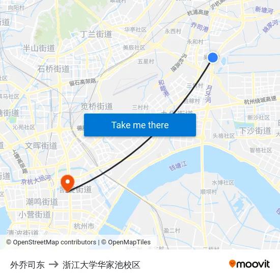外乔司东 to 浙江大学华家池校区 map