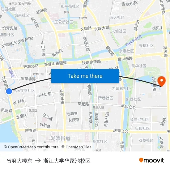 省府大楼东 to 浙江大学华家池校区 map
