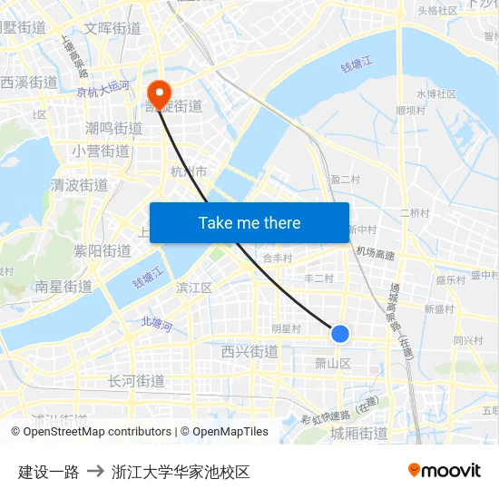 建设一路 to 浙江大学华家池校区 map