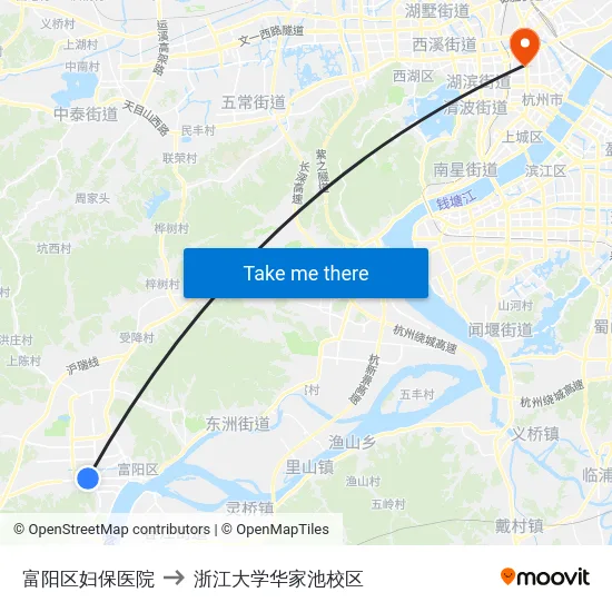 富阳区妇保医院 to 浙江大学华家池校区 map