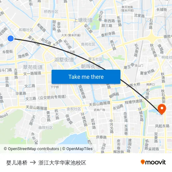 婴儿港桥 to 浙江大学华家池校区 map
