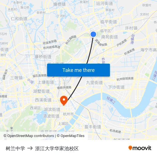 树兰中学 to 浙江大学华家池校区 map