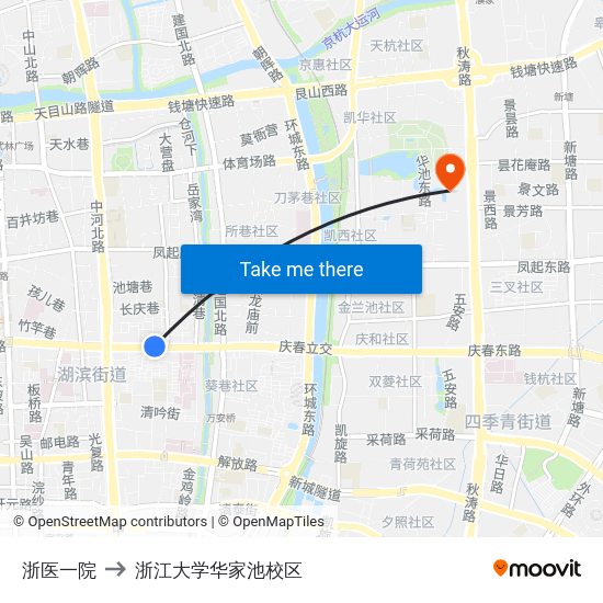浙医一院 to 浙江大学华家池校区 map