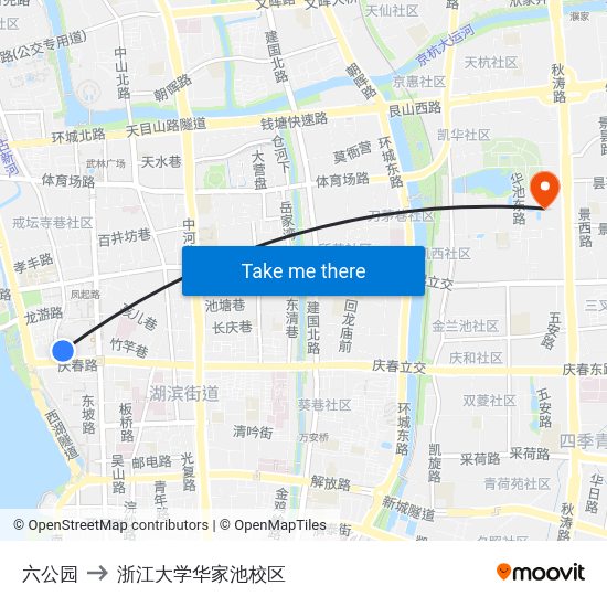 六公园 to 浙江大学华家池校区 map
