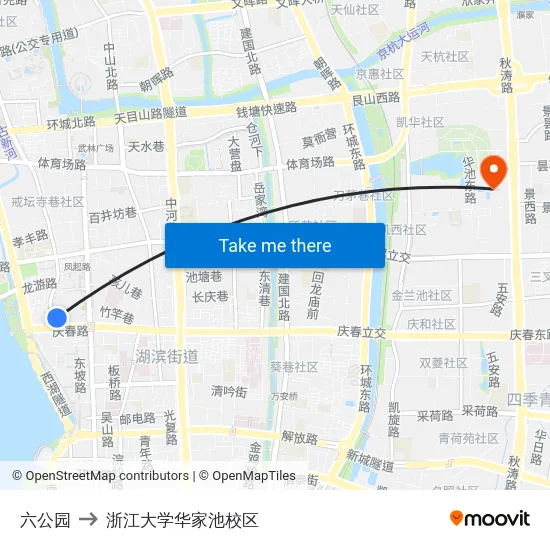 六公园 to 浙江大学华家池校区 map