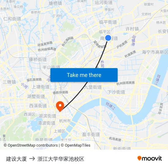 建设大厦 to 浙江大学华家池校区 map