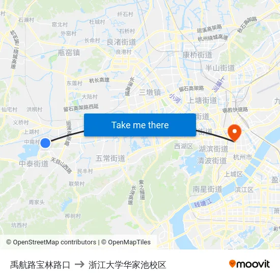 禹航路宝林路口 to 浙江大学华家池校区 map
