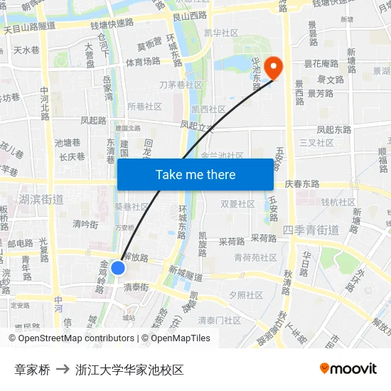 章家桥 to 浙江大学华家池校区 map