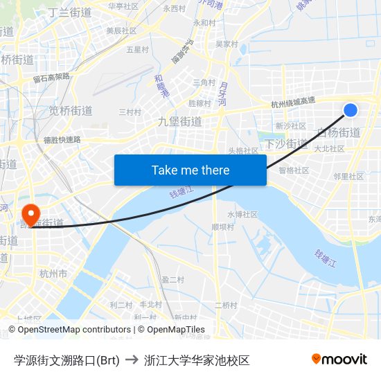 学源街文溯路口(Brt) to 浙江大学华家池校区 map