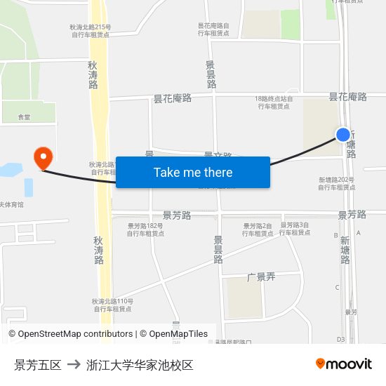 景芳五区 to 浙江大学华家池校区 map