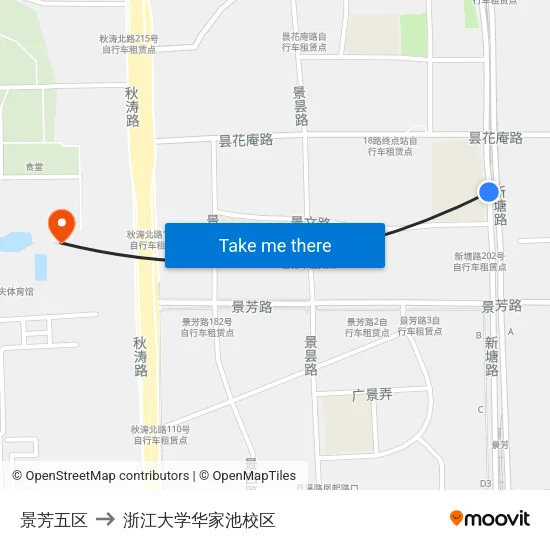 景芳五区 to 浙江大学华家池校区 map