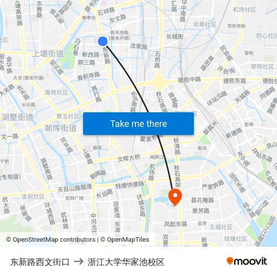 东新路西文街口 to 浙江大学华家池校区 map