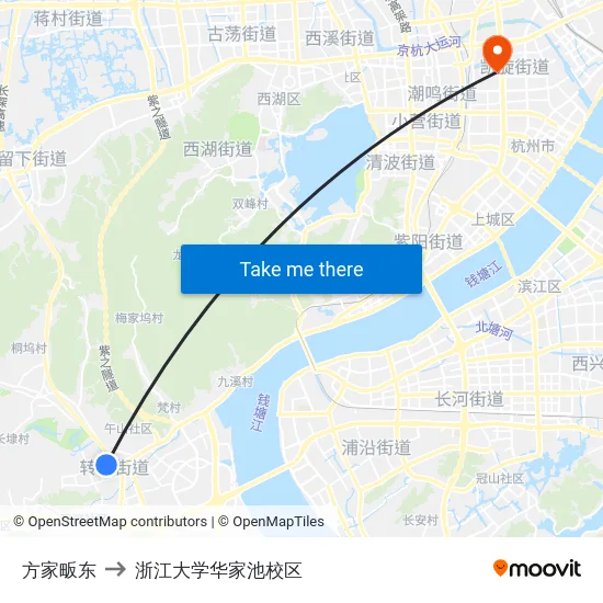 方家畈东 to 浙江大学华家池校区 map