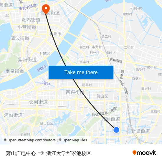 萧山广电中心 to 浙江大学华家池校区 map