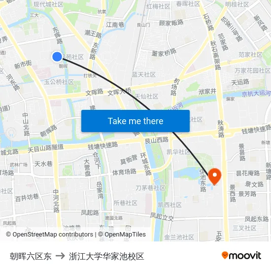 朝晖六区东 to 浙江大学华家池校区 map