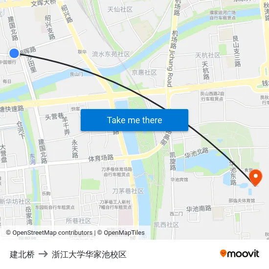 建北桥 to 浙江大学华家池校区 map
