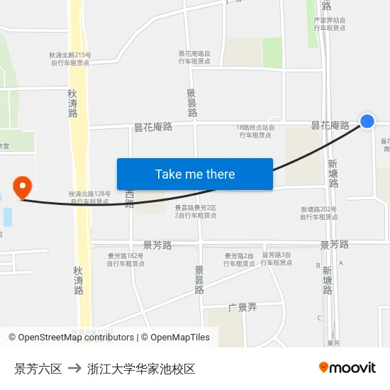 景芳六区 to 浙江大学华家池校区 map