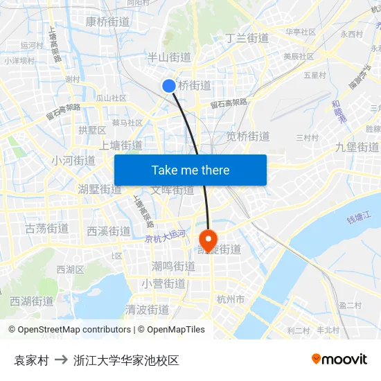 袁家村 to 浙江大学华家池校区 map