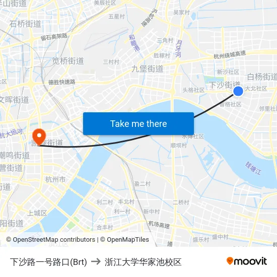 下沙路一号路口(Brt) to 浙江大学华家池校区 map