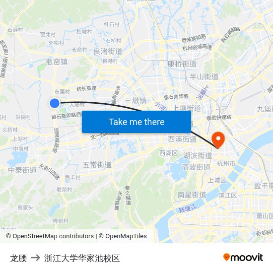 龙腰 to 浙江大学华家池校区 map