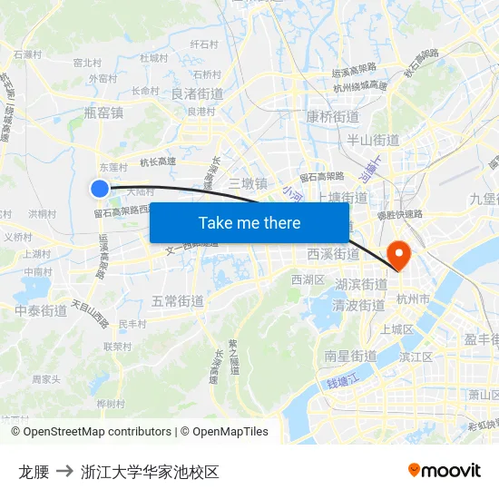 龙腰 to 浙江大学华家池校区 map