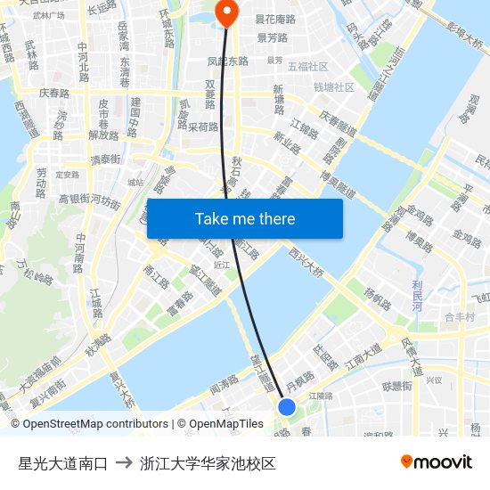 星光大道南口 to 浙江大学华家池校区 map