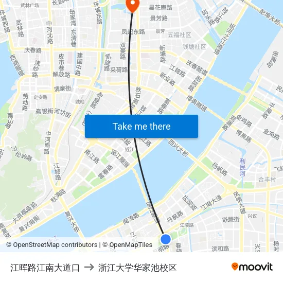 江晖路江南大道口 to 浙江大学华家池校区 map