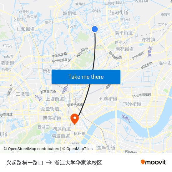 兴起路横一路口 to 浙江大学华家池校区 map