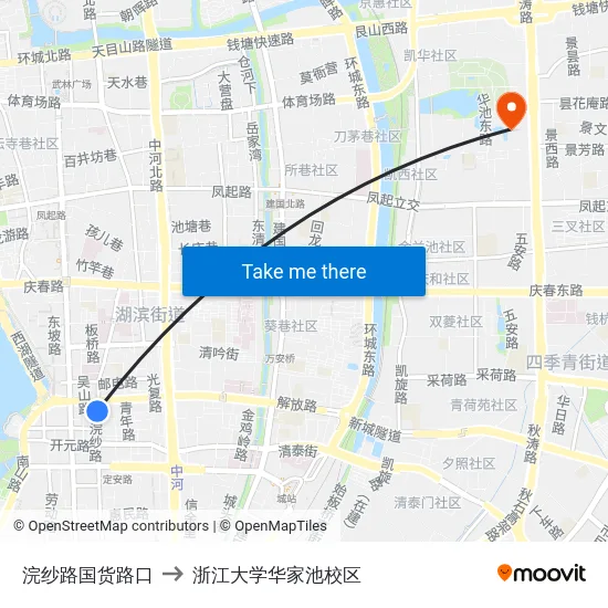 浣纱路国货路口 to 浙江大学华家池校区 map