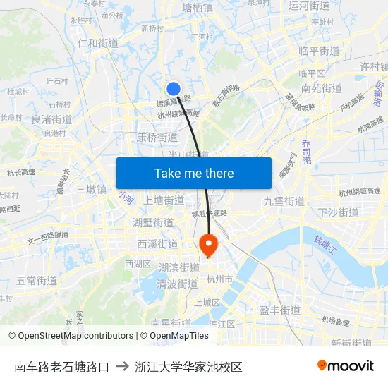 南车路老石塘路口 to 浙江大学华家池校区 map